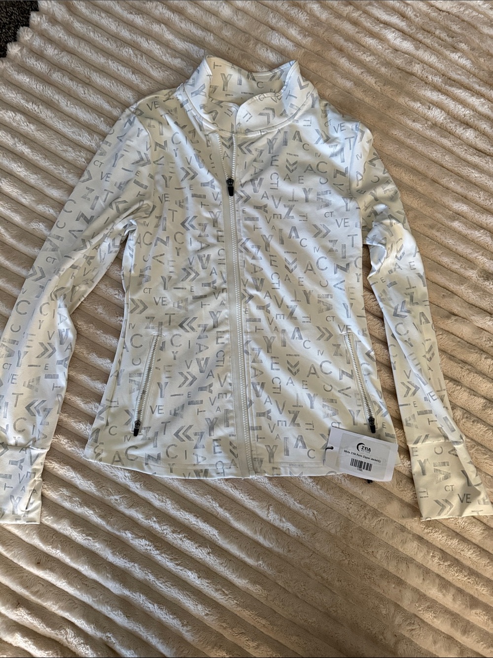 ZYIA White Logo Print Zip-Up Bomber Jacket